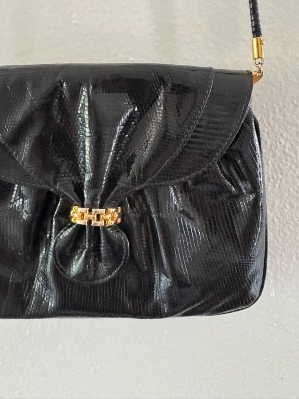 Vintage Black Evening Cross Body Bag or Clutch - Snake Print